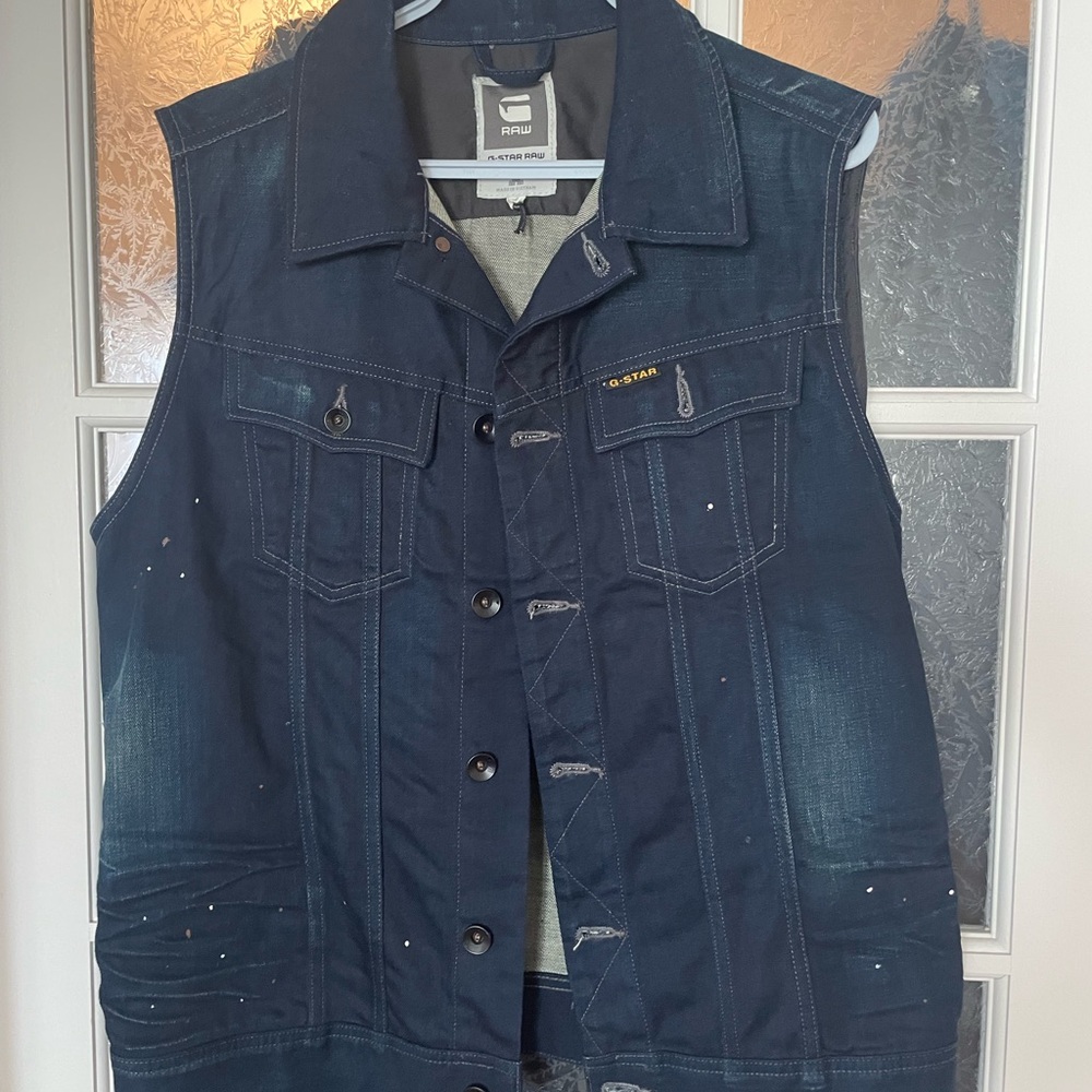 G-Star Men's Dark Blue Denim Vest